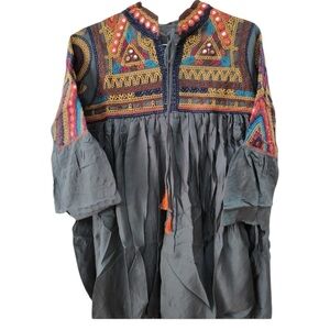 Embroidered Gray Tunic Top